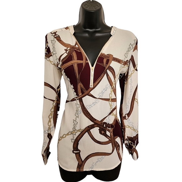 ❤️Soho New York & Co. Jeans Chain Print Long Sleeve Blouse☆ - Picture 1 of 2